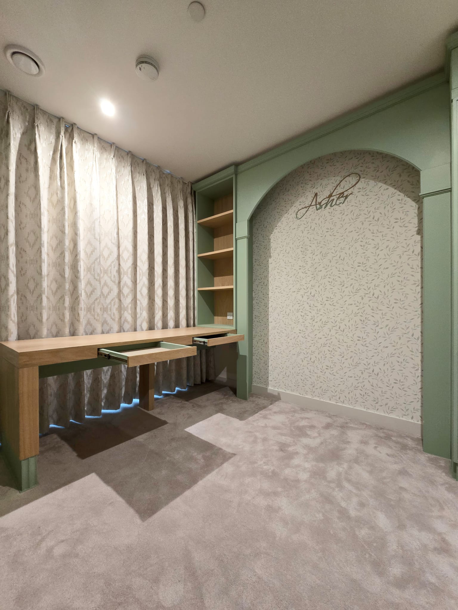Space-saving fitted kids bedroom and oak home-office desk in Greenwich