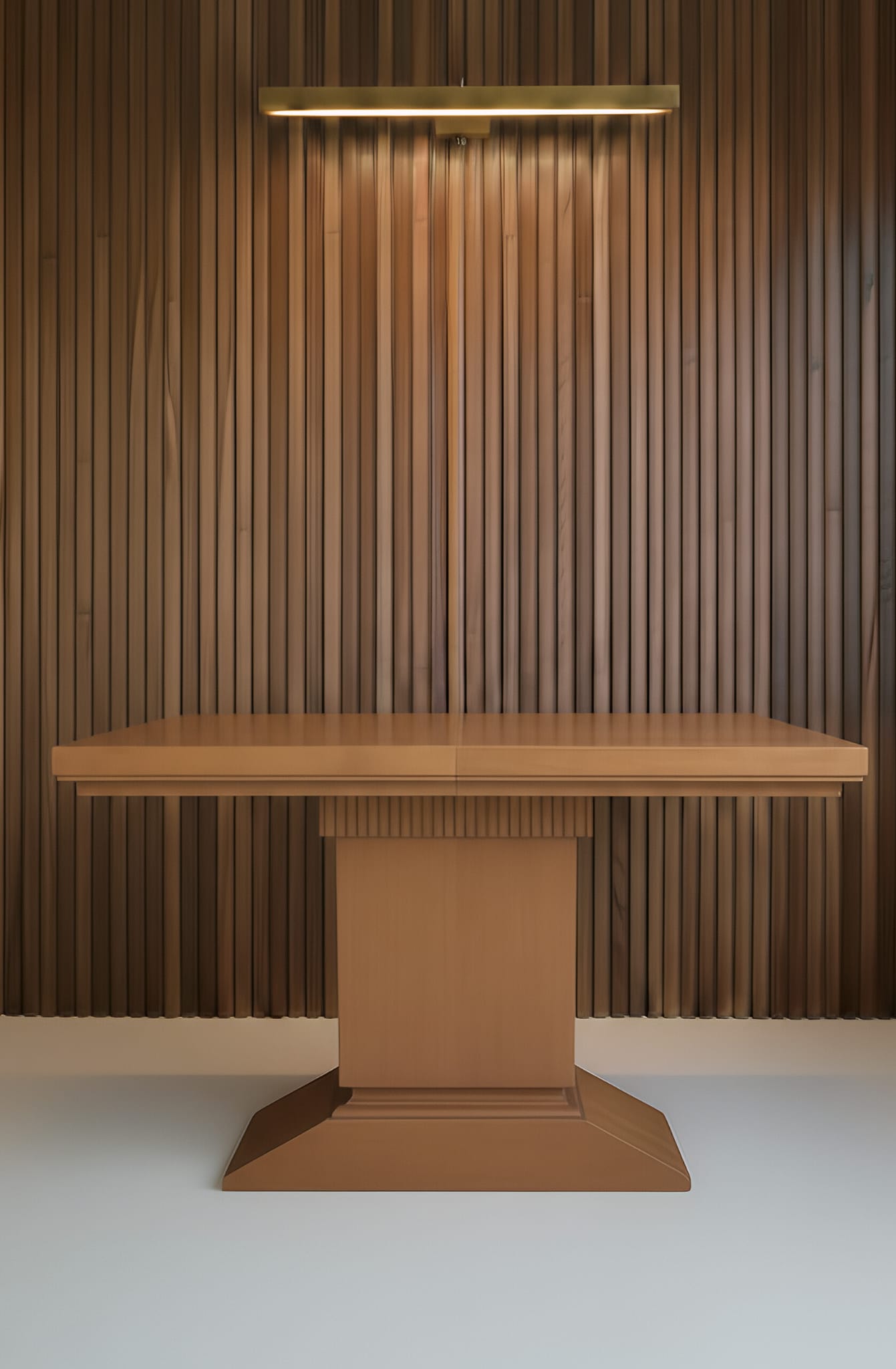 Front view of the tiered central pedestal and reeded detailing