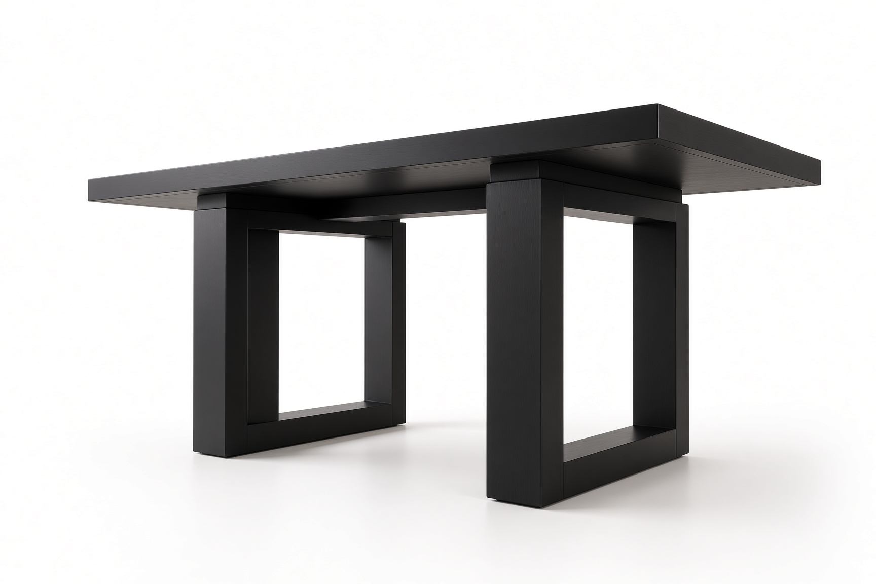 Dark oak dining table slab top and twin rectangular supports