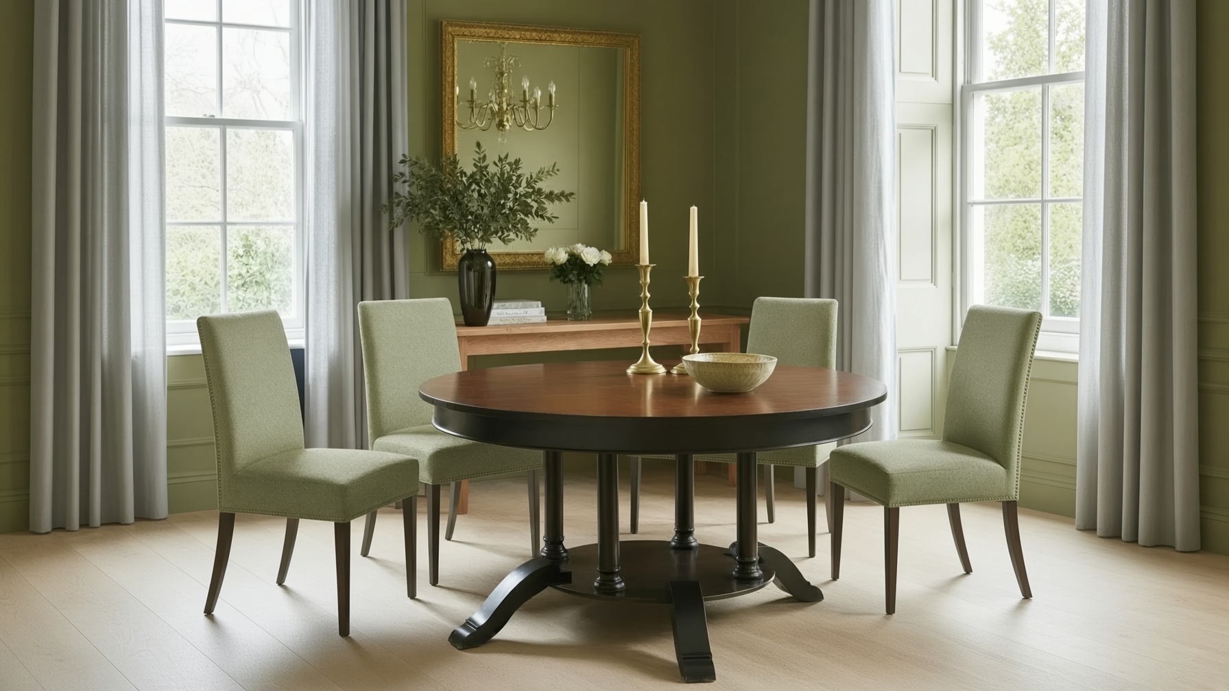 Round Heritage Dining Table with curved Regency tripod base in Newnham