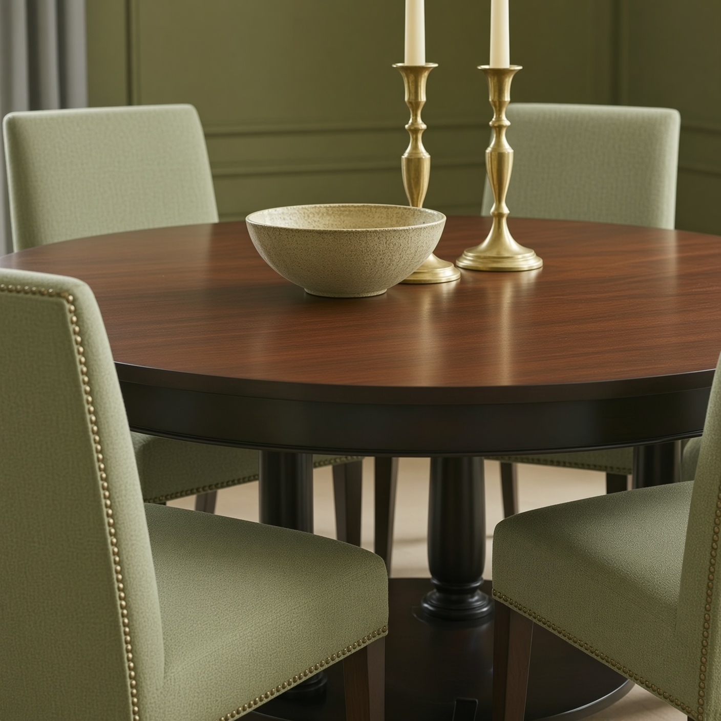 Close view of the ebonised tabletop with warm red undertones