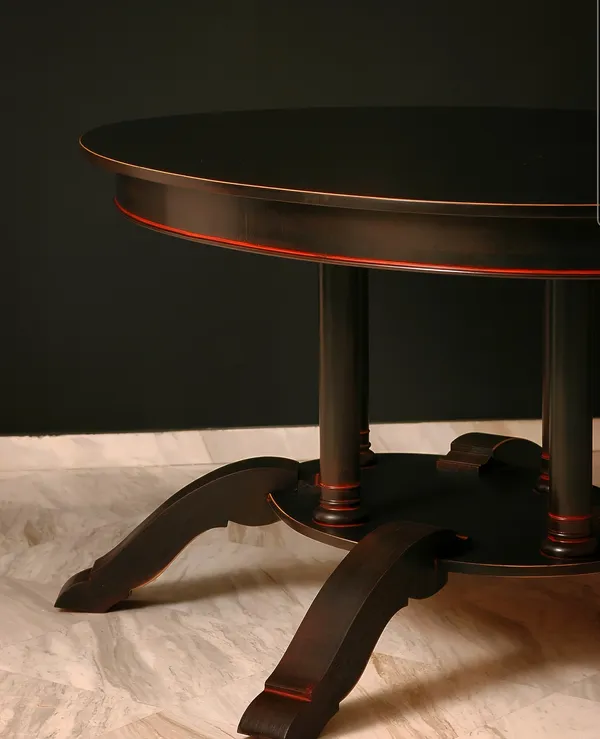 Black Patina painted round table with fine gilt line detail