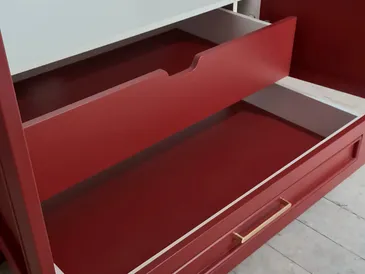 Durable red spray-painted bespoke cabinet drawers