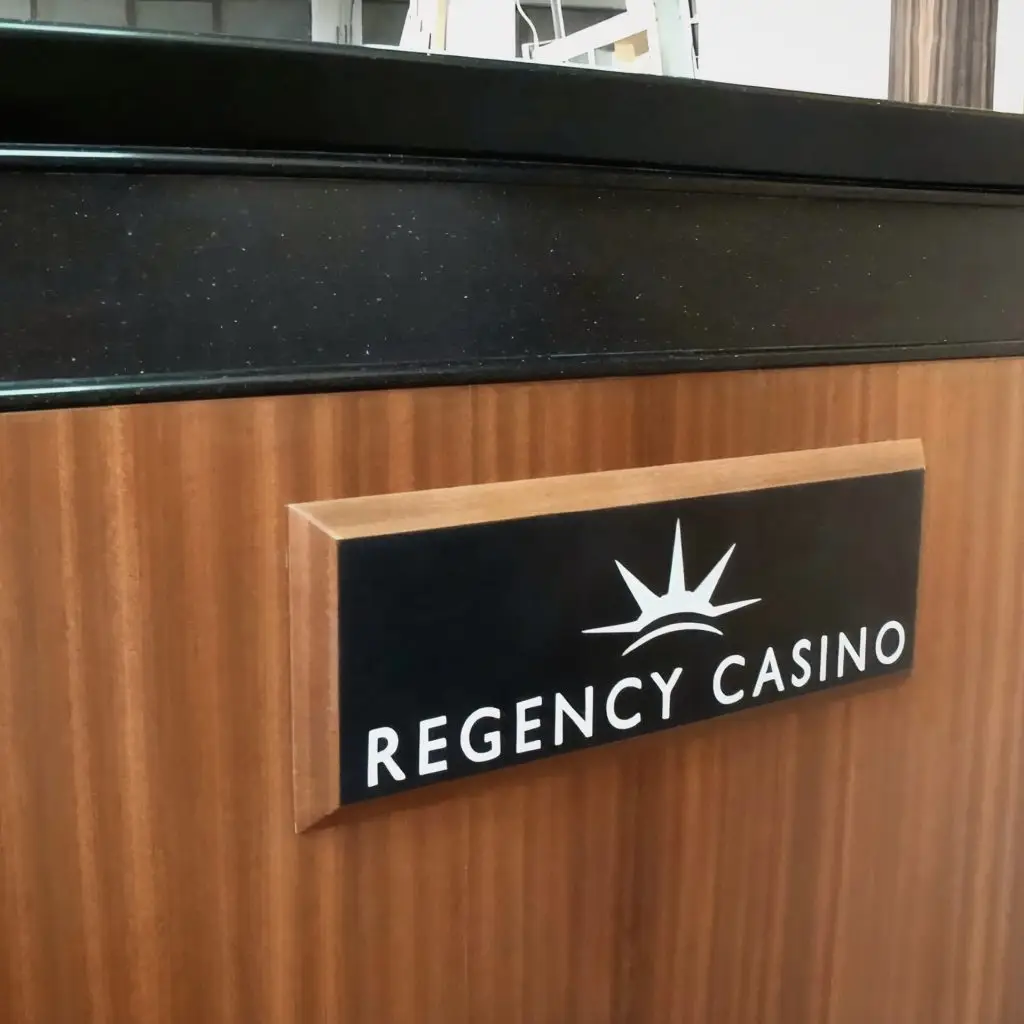 Bespoke mahogany veneer signage trolley