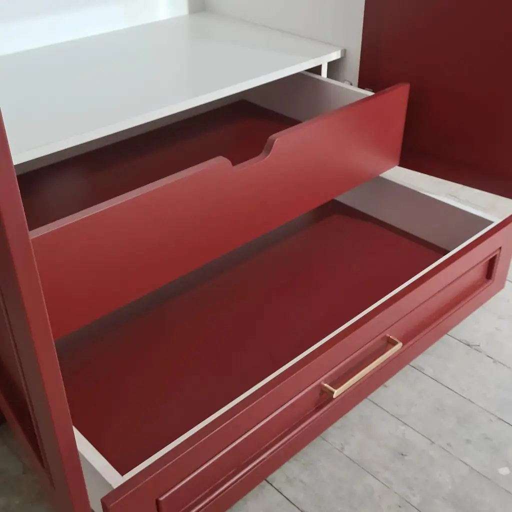 Handmade internal drawer detail in bespoke fitted wardrobes in Arnos Grove, London