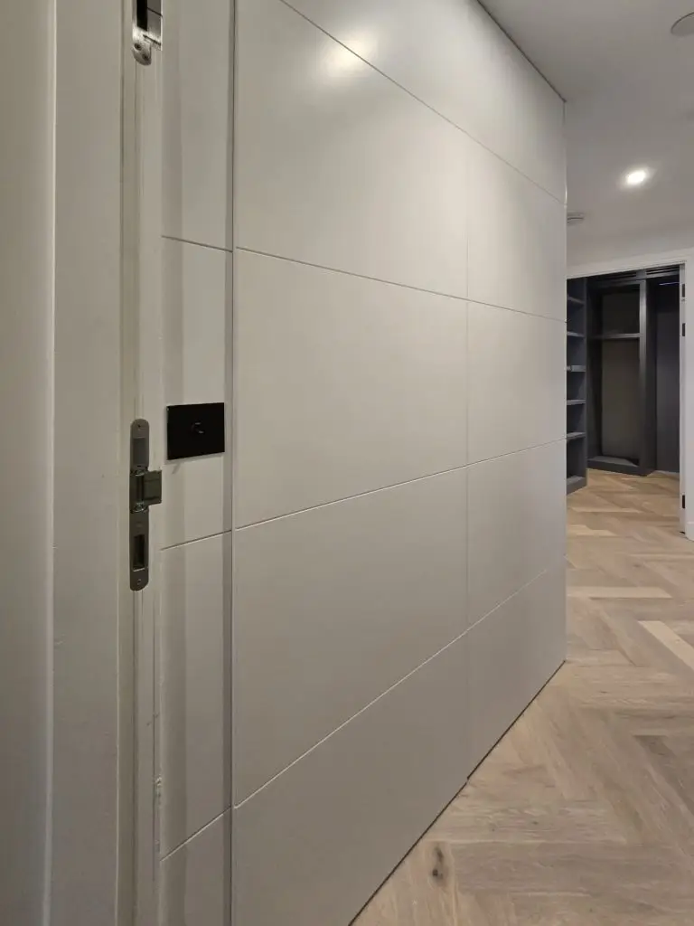 Flush push-to-open shoe cabinet detail in Chelsea, London