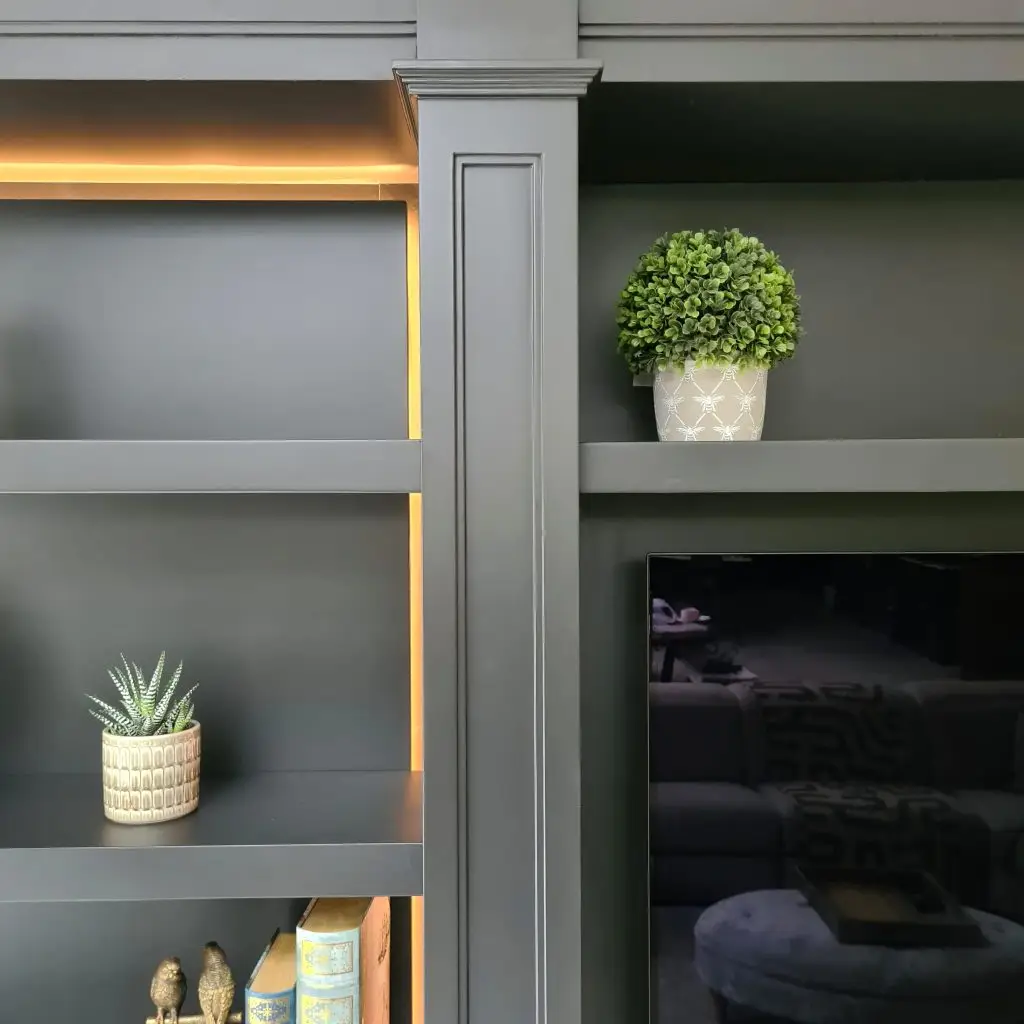 Architectural cornice detail on classical bespoke media wall joinery
