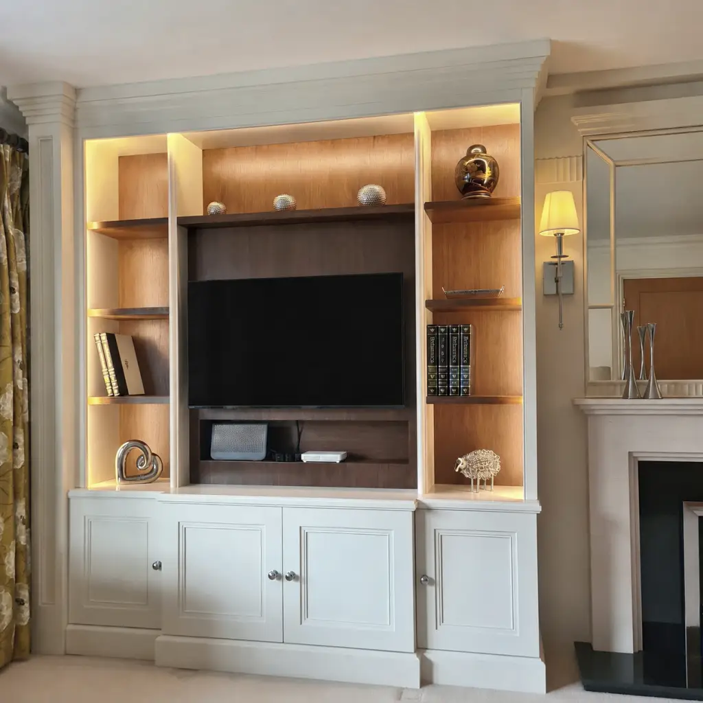 Concealed TV within a classical fitted media wall in Ruislip