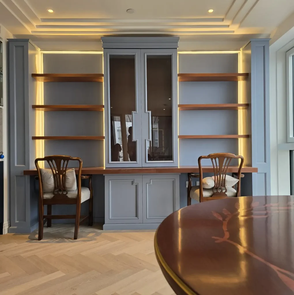 Bespoke library joinery with integrated desk and practical storage in Chelsea Creek