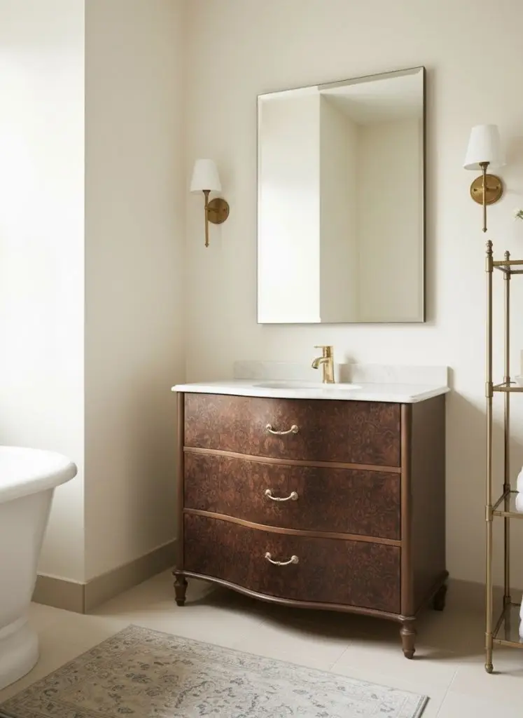 Bookmatched burr walnut vanity unit in St John's Wood, North-West London