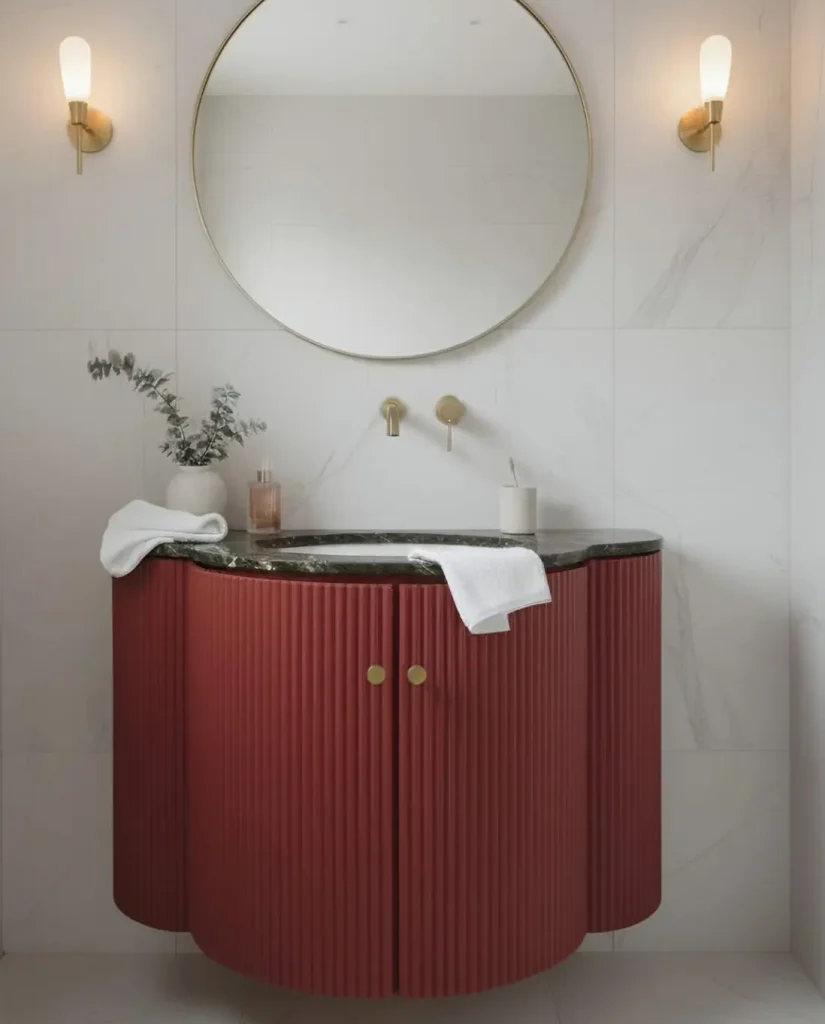 Terracotta fluted vanity with verde marble in Hampstead Heath, North London